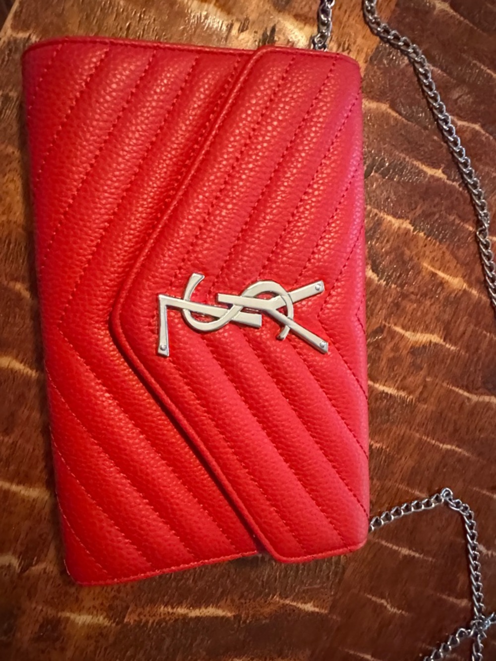 Red quilted Leather (faux) Chain Crossbody Wallet